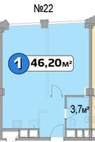 Однокомнатная квартира 46.2 м²