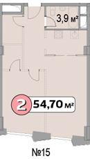 Двухкомнатная квартира 54.7 м²