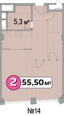 Двухкомнатная квартира 55.5 м²