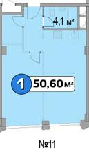 Однокомнатная квартира 50.6 м²
